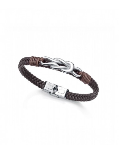 PULSERA DE ACERO Y CUERO HOMBRE -...