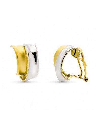 9K PENDIENTES ORO BICOLOR BANDAS 14X9...