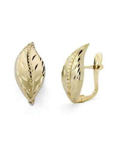 18K PENDIENTES HOJA LAPIDADOS 18X8 MM