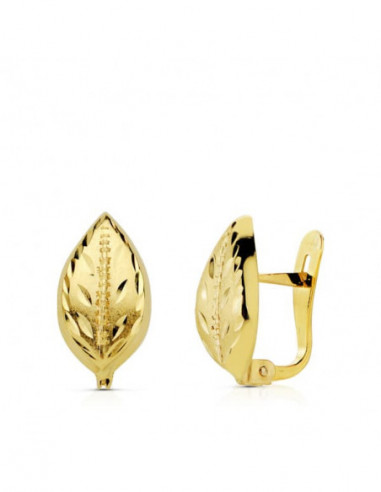 18K PENDIENTES HOJA LAPIDADOS 12X7 MM