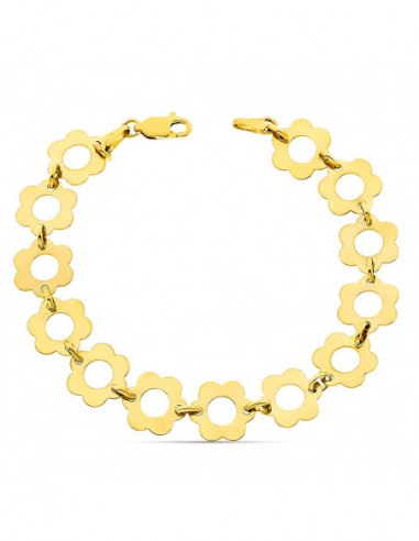 18K PULSERA ORO AMARILLO FLORES ANCHO...