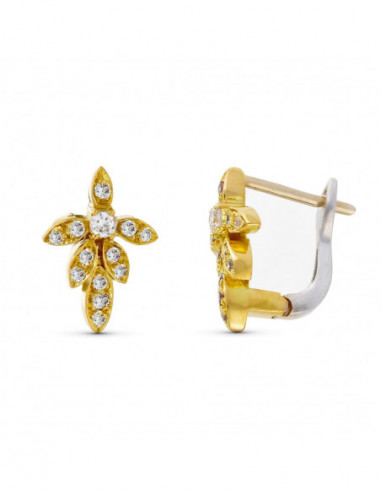 18K PENDIENTES ORO BICOLOR HOJITAS...