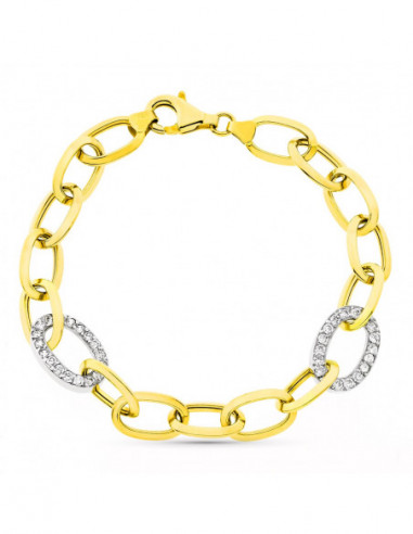 18K PULSERA BICOLOR ESLABONES ANCHO...