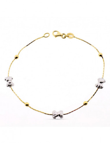 18K PULSERA ORO BICOLOR OSO S Y BOLAS...