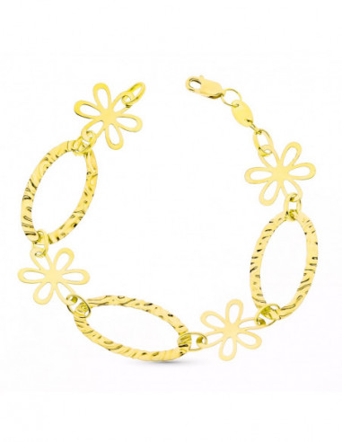 18K PULSERA ESLABONES Y FLORES 5.65 GR
