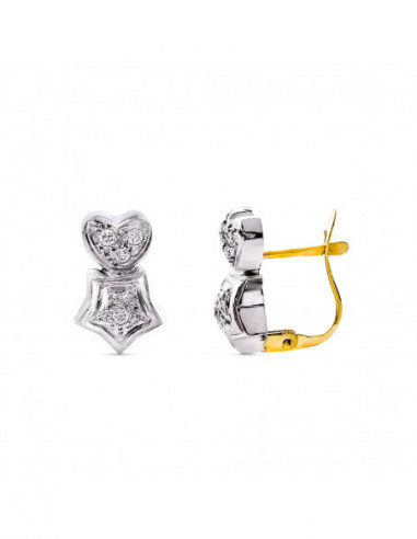 18K PENDIENTES ORO BICOLOR CORAZON Y...