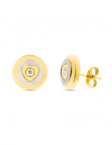 18K PENDIENTES ORO BICOLOR MATE Y...