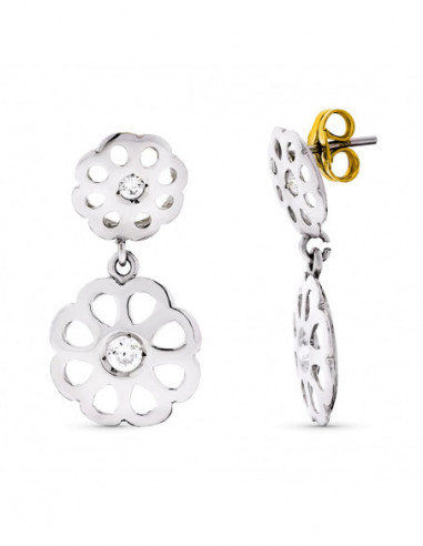 18K PENDIENTES ORO BLANCO FLORES...