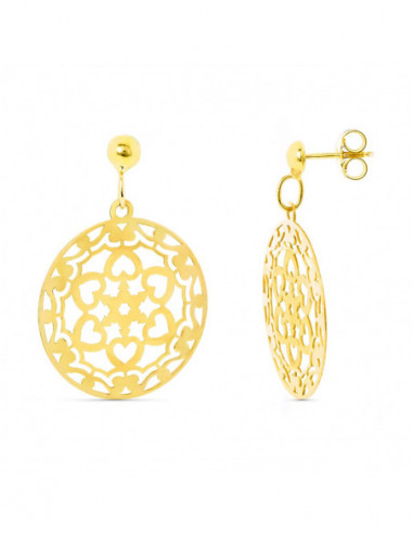 18K PENDIENTES REDONDOS CALADOS FLOR...