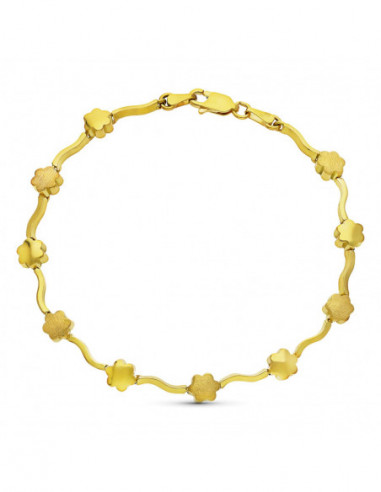 18K PULSERA ORO AMARILLO FLORES MATE...