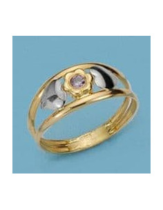 18K SORTIJA 2 HILOS FLOR Y...