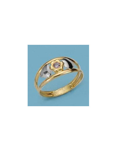 18K SORTIJA 2 HILOS FLOR Y 2 CORAZONES