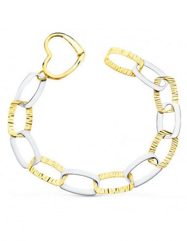 18K PULSERA ORO BICOLOR ESLABONES Y...