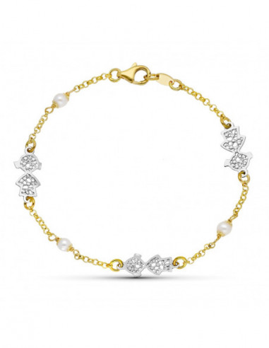 18K PULSERA ORO BICOLOR PERLA 18 CM