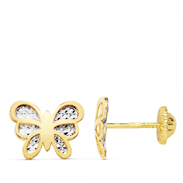 18K PENDIENTES MARIPOSA BICOLOR 10X8...
