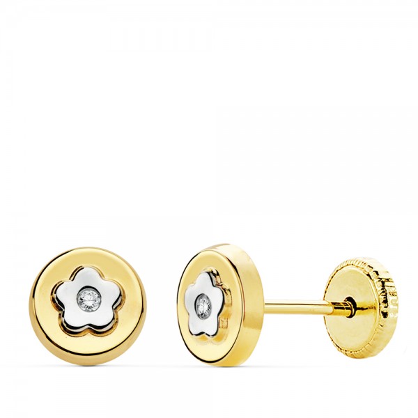 18K PENDIENTES REDONDO ORO BICOLOR 6 MM