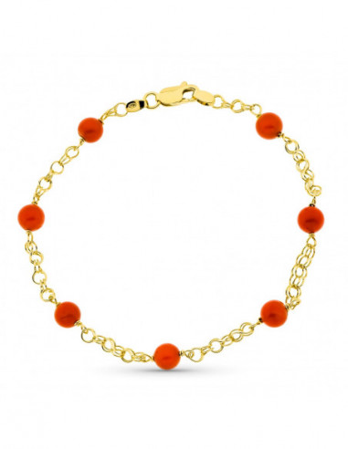 18K PULSERA ORO AMARILLO JAULA CORAL...