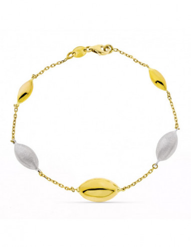18K PULSERA ORO BICOLOR ADORNOS OVAL....