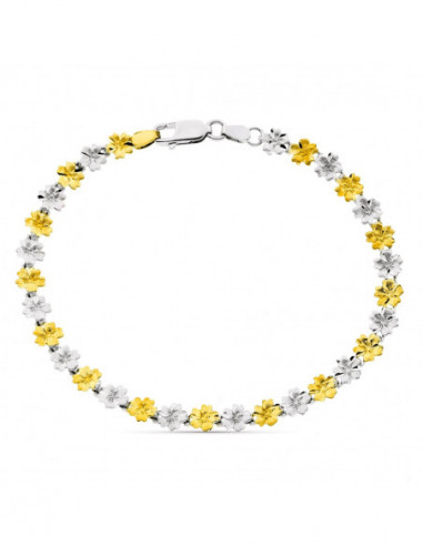18K PULSERA BICOLOR FLORES ANCHO 6 MM...
