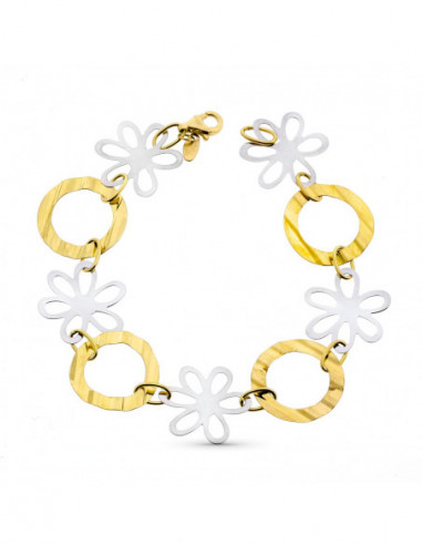 18K PULSERA BICOLOR FLORES 18.5CM