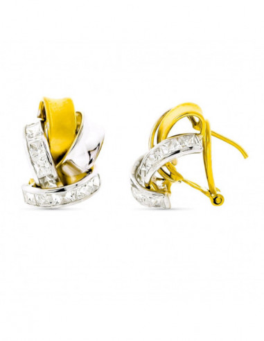 18K PENDIENTES BANDAS PIEDRA BICOLOR...