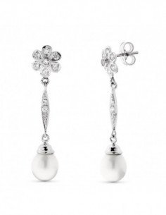 18K PENDIENTES PERLA Y FLOR...