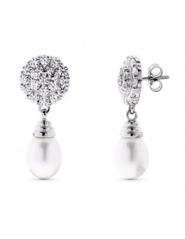 18K PENDIENTES ORO BLANCO PERLA Y...