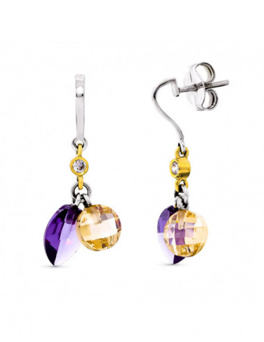 18K PENDIENTES ORO BICOLOR PIEDRAS...