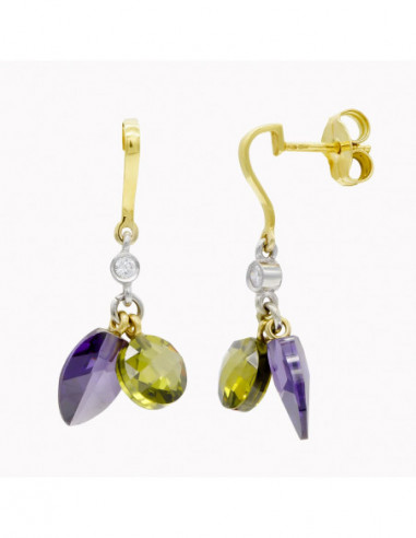 18K PENDIENTES ORO BICOLOR AMATISTA Y...