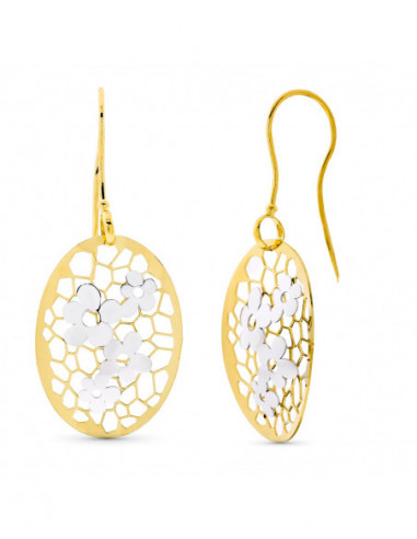 18K PENDIENTES ORO BICOLOR LARGOS FLOR