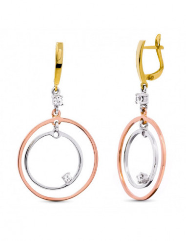 18K PENDIENTES AROS TRICOLOR...