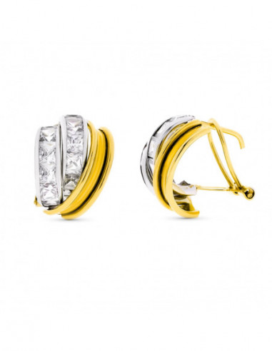 18K PENDIENTES ORO BICOLOR BANDAS Y...