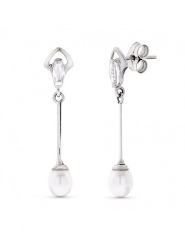 18K PENDIENTES ORO BLANCO LARGOS Y...