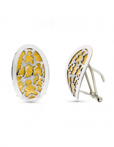 18K PENDIENTES ORO BICOLOR OSO MATE Y...