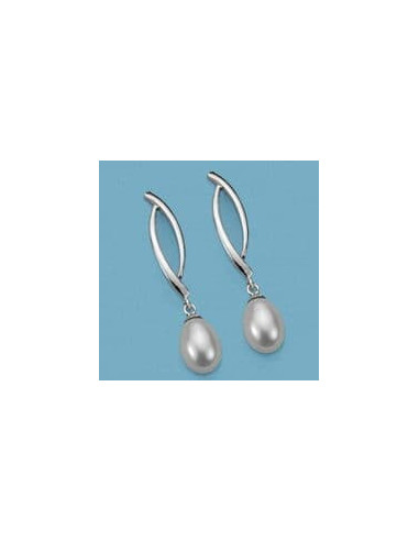 18K PENDIENTES ORO BLANCO PERLA PRESION