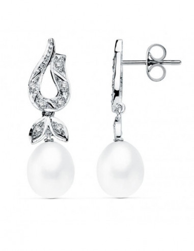 18K PENDIENTES ORO BLANCO PERLA 26X8 MM