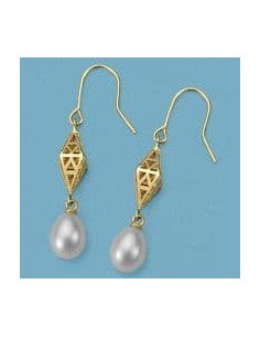 18K PENDIENTES PERLA Y ROMBO
