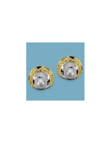 18K PENDIENTES BICOLOR PERLA PRESION