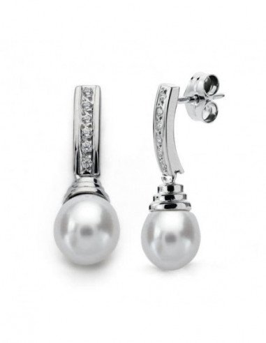 18K PENDIENTES ORO BLANCO PERLA 25X8 MM