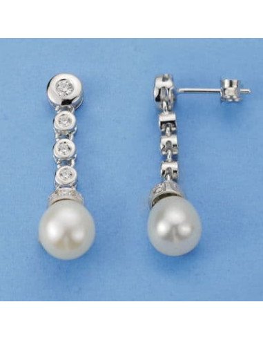 18K PENDIENTES ORO BLANCO PERLA...