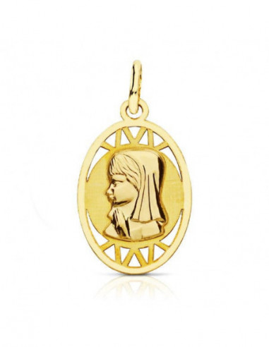 18K MEDALLA VIRGEN NIÑA OVAL CALADA...