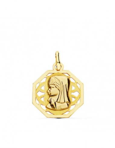 18K MEDALLA VIRGEN NIÑA CALADA 17X15 MM