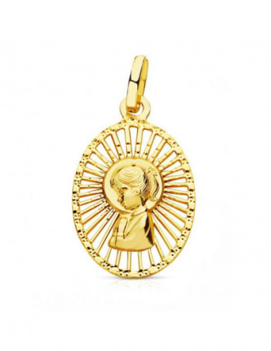 18K MEDALLA VIRGEN NIÑA CERCO CALADO...