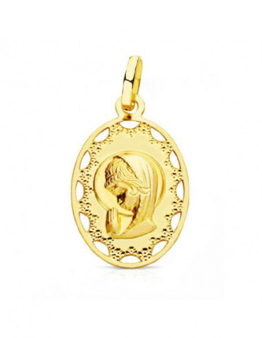 18K MEDALLA VIRGEN NIÑA OVAL CERCO...