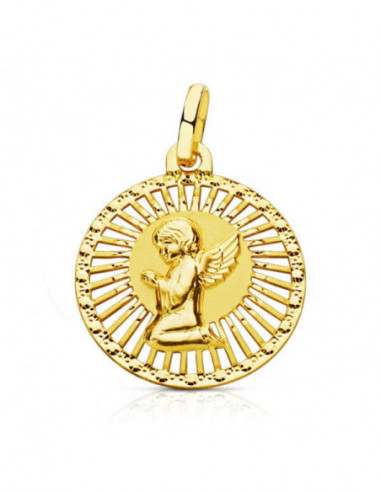 18K MEDALLA ANGEL CERCO CALADO 21X19 MM