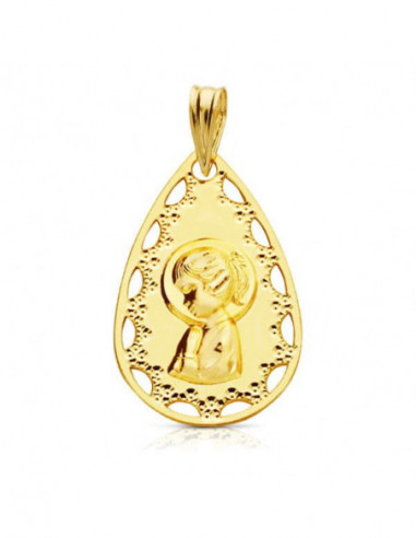 18K MEDALLA VIRGEN NIÑA CALADA 22X14 MM