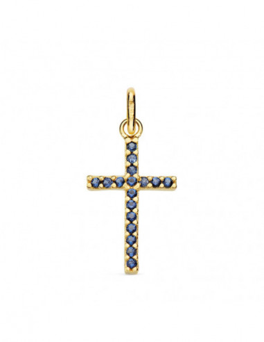 18K CRUZ ORO AMARILLO PIEDRAS AZULES...