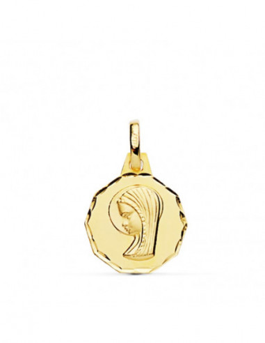 18K MEDALLA VIRGEN NIÑA TALLADA 14 MM