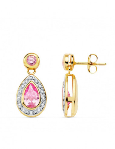 18K PENDIENTES ORO BICOLOR PIEDRAS...