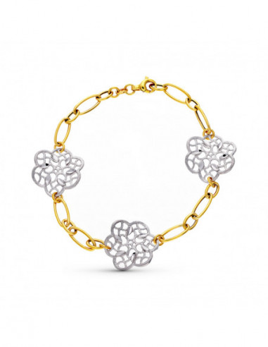 18K PULSERA ORO BICOLOR FLORES